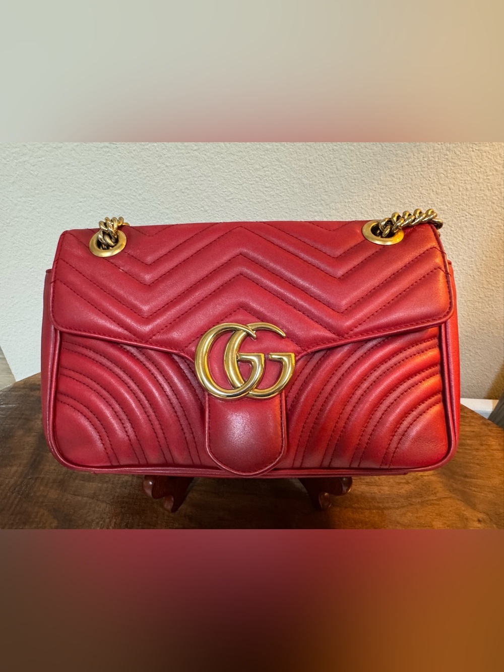 Authentic small Gucci Marmont matelasse red with COA